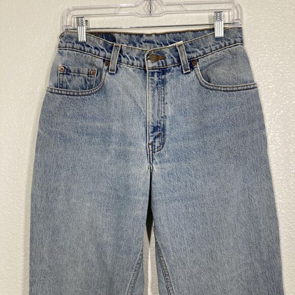 Levis 550 Jeans Womens Light Wash Relaxed Tapered Raw Hem Zip Fly Red Tab Denim - Picture 3 of 15